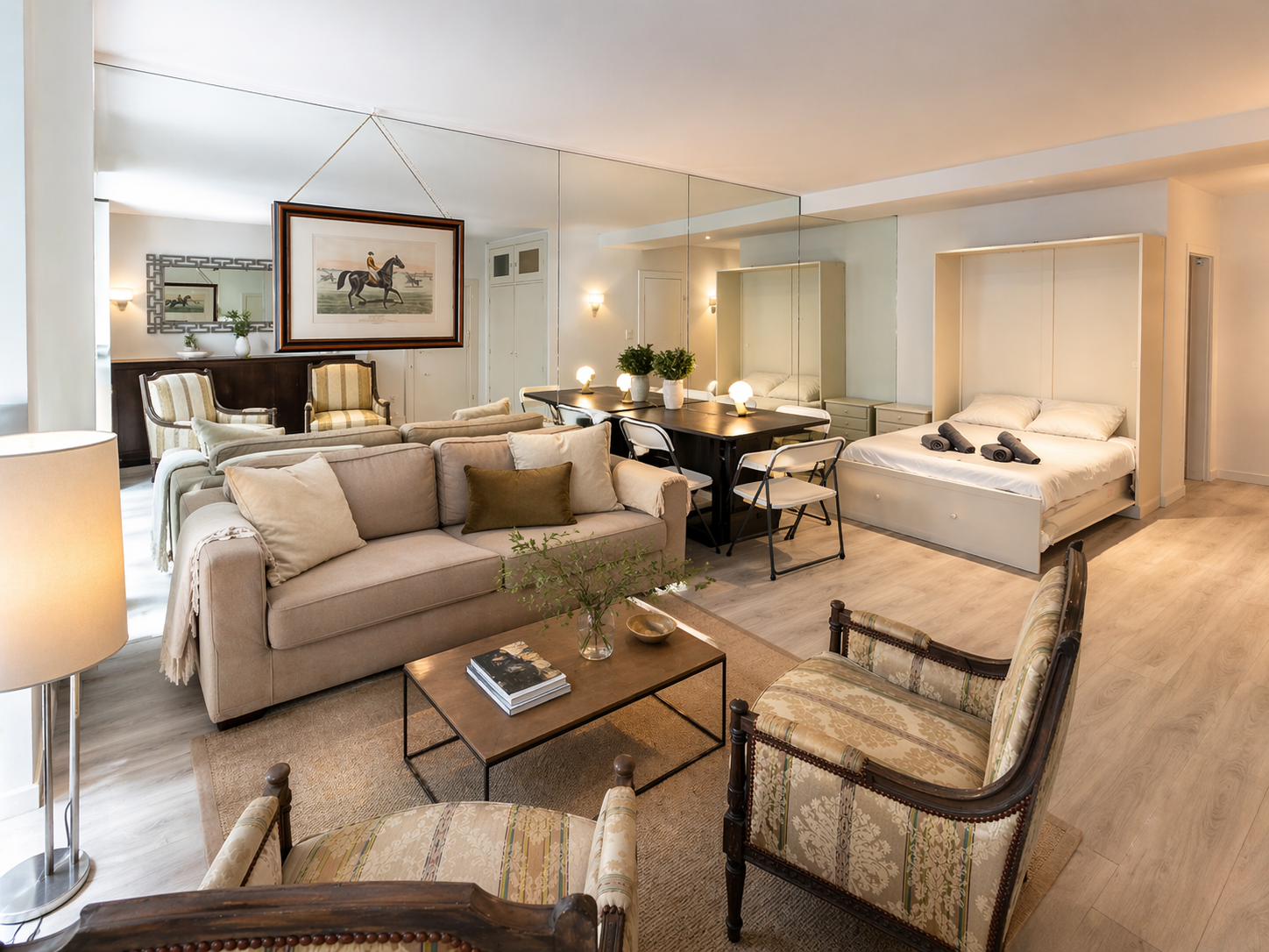 Bright, professionally styled Airbnb studio apartment generated from a phone photo